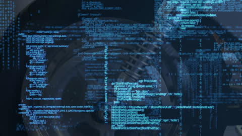 Animated Digital Code Overlay on Dark Background