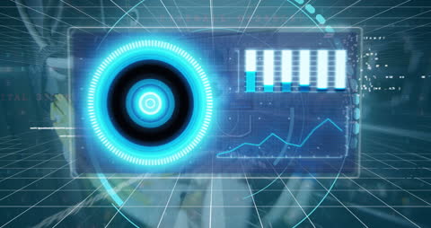 Futuristic Interface Displaying Data Analytics and Graphs