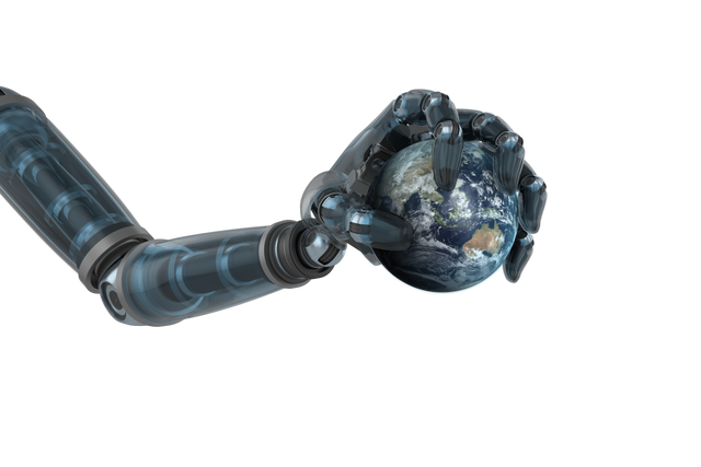 Transparent Robotic Hand Holding Globe by Fingers Touching Planet Earth - Download Free Stock Videos Pikwizard.com