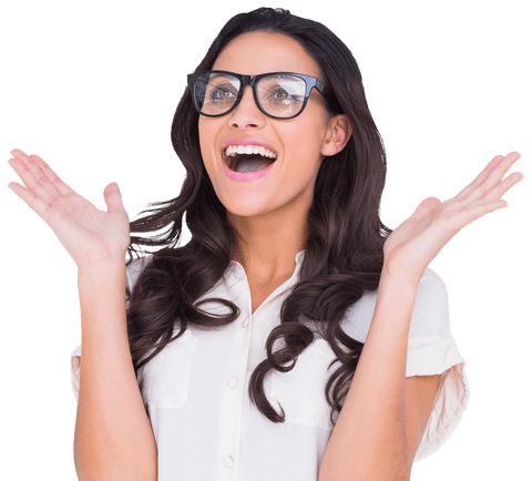 Excited Brunette Woman with Transparent Background
