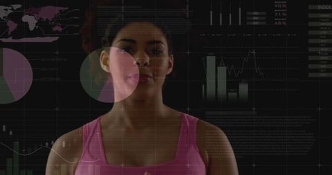 Innovative Female Data Analyst with Futuristic Digital Displays