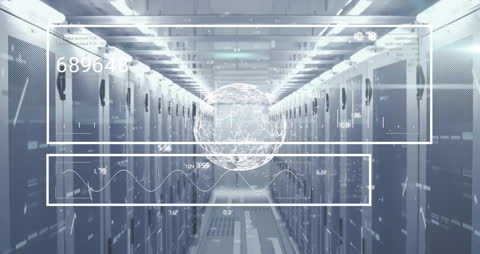 Digital Data Sphere and Server Room Illustrating Global Connectivity
