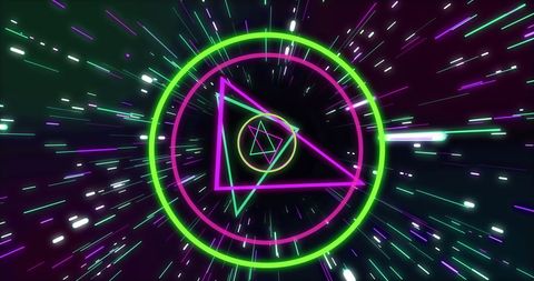 Abstract neon shapes moving over black background