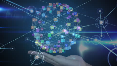 Digital Network Sphere on Open Hand Symbolizing Global Connectivity