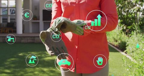 Eco-Conscious Gardening with Floating Sustainability Icons