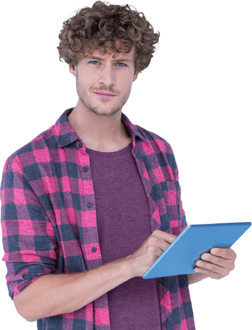 Confident Man Using Tablet in Casual Wear Transparent Background - Download Free Stock Videos Pikwizard.com