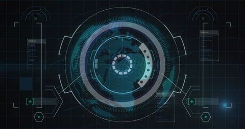 Futuristic HUD Interface with Circular World Map Display