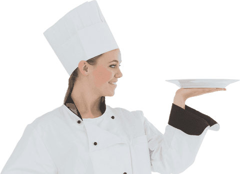 Confident Woman Chef Presented with Empty Plate on Transparent Background - Download Free Stock Videos Pikwizard.com