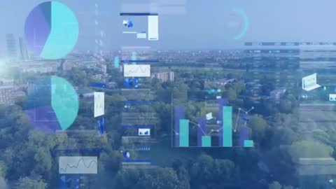 Innovative Data Visualizations Overlay in Scenic Urban Aerial View