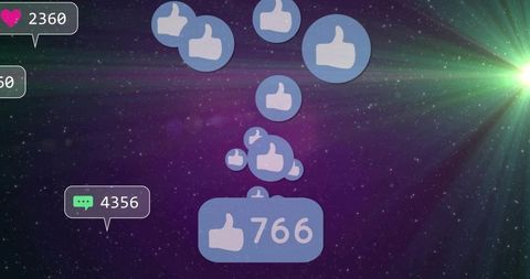 Floating Social Media Icons in Purple Cosmic Galaxy