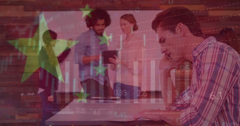 Global Business Team Analyzing Data with Chinese Market Insights