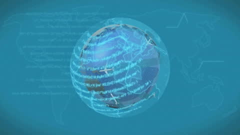 Digital Data Code Rotating Around Earth Globe