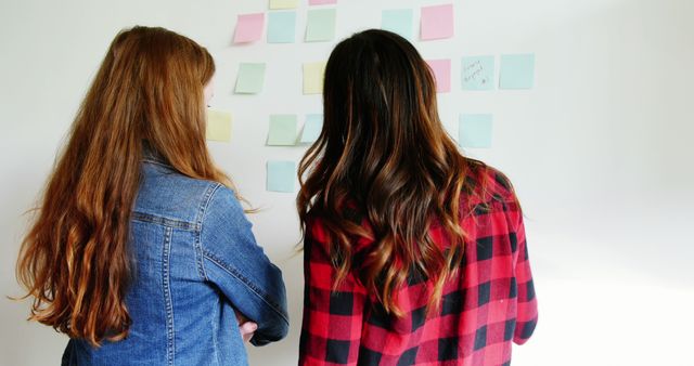 Two Women Collaborating on Project with Sticky Notes - Download Free Stock Images Pikwizard.com