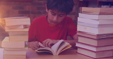 Young Boy Reading Book Surrounded by Tumult Insanity Edition - Download Free Stock Images Pikwizard.com