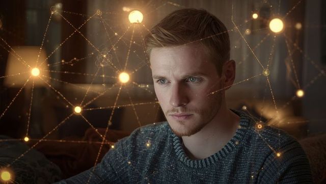 Man engaged in digital network analysis at home office