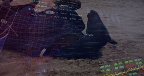 Financial Analytics Overlay on Relaxing on Sandy Beach