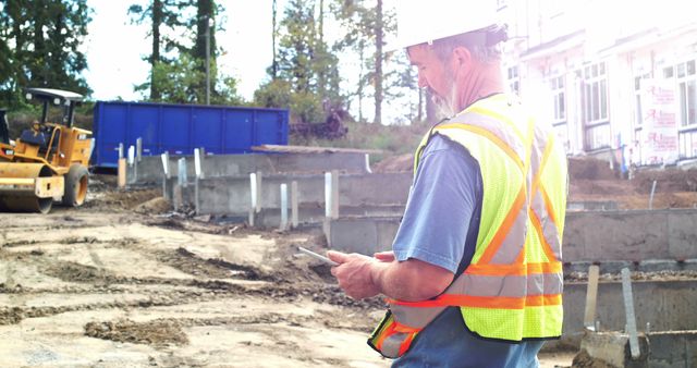 Engineer using digital tablet at construction site