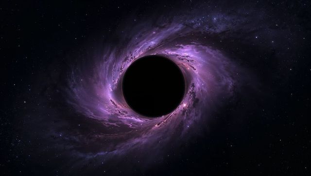 Mysterious black hole with purple accretion disk in deep space