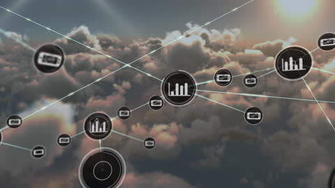 Digital Network Connections Against Sunset Clouds