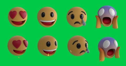 Joyful emoji party with diverse emotion expressions and confetti