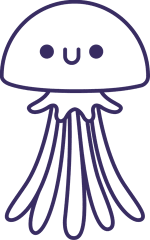Cartoon jellyfish line art on transparent background minimalist design