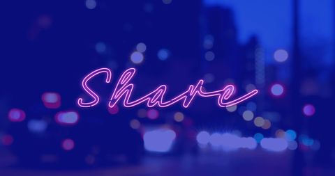 Neon Share Concept Over Blurred Urban Cityscape - Download Free Stock Images Pikwizard.com