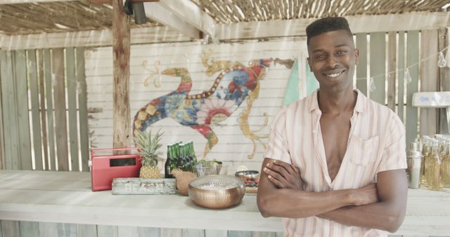 Happy Man Relaxing at Beach Bar - Download Free Stock Images Pikwizard.com