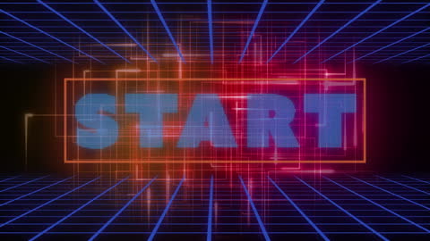 Futuristic Neon Start Text on Grid Backdrop