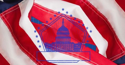 Digital Interface Overlay on American Flag Background