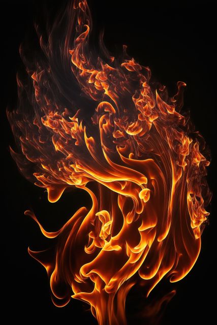 Image of fire orange flames on black background, created using generative ai technology. Fire, flames and heat concept digitally generated image.