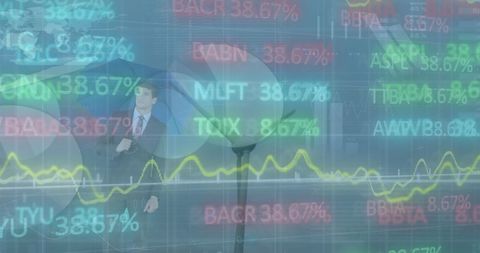 Businessman with Umbrella Observing Stock Market Fluctuations - Download Free Stock Images Pikwizard.com