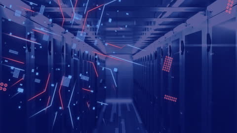 Futuristic Data Center with Digital Circuitry Overlay