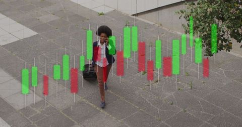 Business Analytics Overlay on Woman with Smartphone