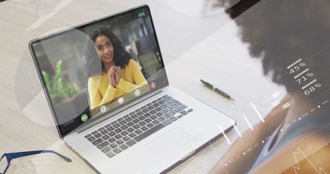 Virtual Meeting with Data Analytics on Laptop Screen