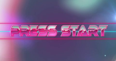 Retro gaming start screen with pink metallic text