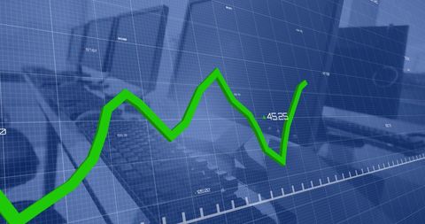 Green Line Graph on Blue Digital Office Background - Download Free Stock Images Pikwizard.com