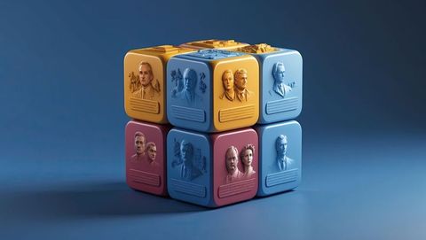 Colorful cubes with embossed busts in contemporary design