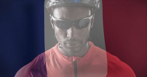 Focused Cyclist Blended with French Flag Inspiring Endurance