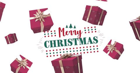 Festive red gift boxes and merry christmas text for holiday celebration