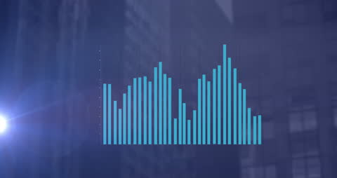 Animated Data Visualization Against Skyscraper Background