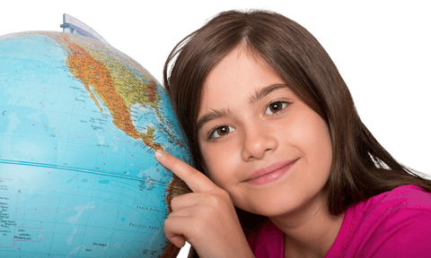 Smiling Girl Pointing at Globe in Transparent Background - Download Free Stock Videos Pikwizard.com