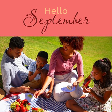 family enjoying autumn picnic in sunny garden - Download Free Stock Templates Pikwizard.com