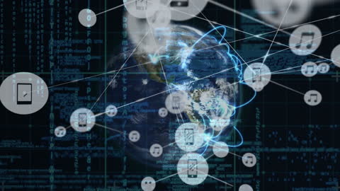Globe with Digital Network Connections and Data Flow