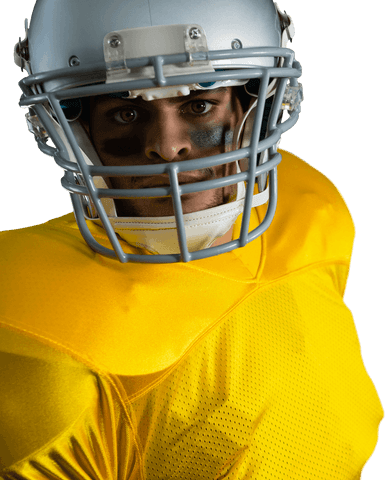 Transparent portrait of determined american football player in yellow jersey