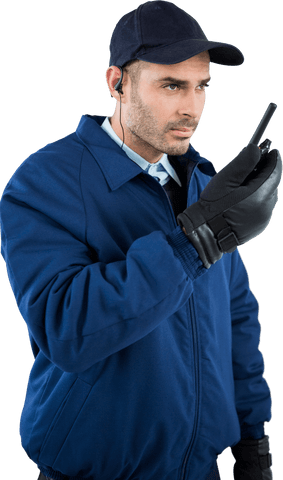 transparent security guard using walkie talkie for communication - Download Free Stock Videos Pikwizard.com