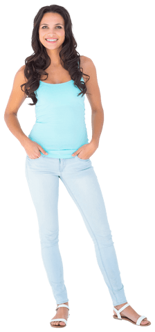 Transparent Smiling Woman Standing in Casual Attire