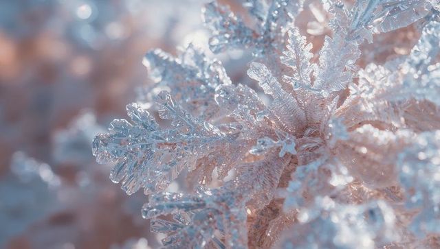 Macro View of Frosty Ice Crystal Cluster at Dawn