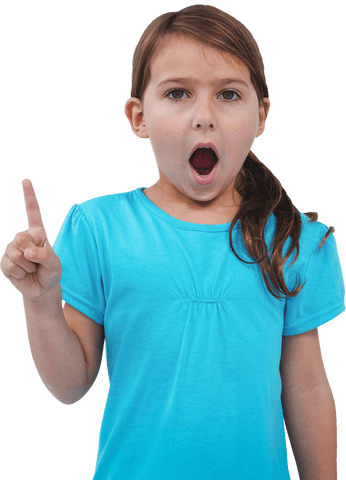 Girl in Blue Shirt Expressively Saying No with Open Mouth