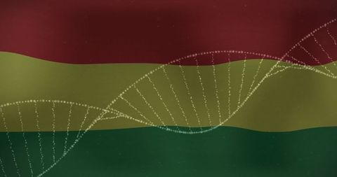 Futuristic DNA Double Helix Across Vibrant Digital Patterns