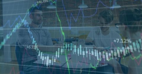 Business Team Collaborating with Stock Market Data Projection